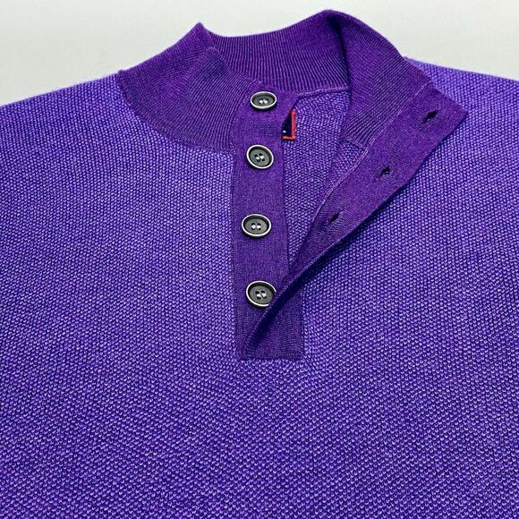 Untuckit Men's M Sorensen Purple Merino Wool Sweater Mock Neck 1/4 Button VGUC - Picture 3 of 8